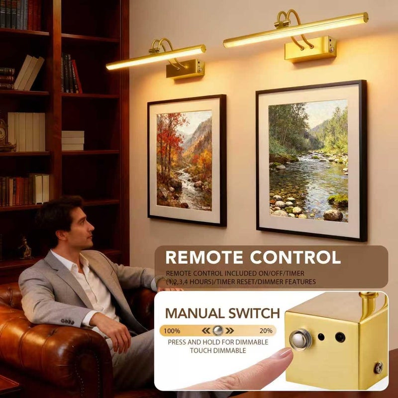RAIFOOLLY Picture Light,Picture Lights for Wall Cordless,16" Picture Lights with Timer and Dimmable,Battery Wall Lights for Display Gallery Painting Art Frame Portrait-Plated Gold - Image 5
